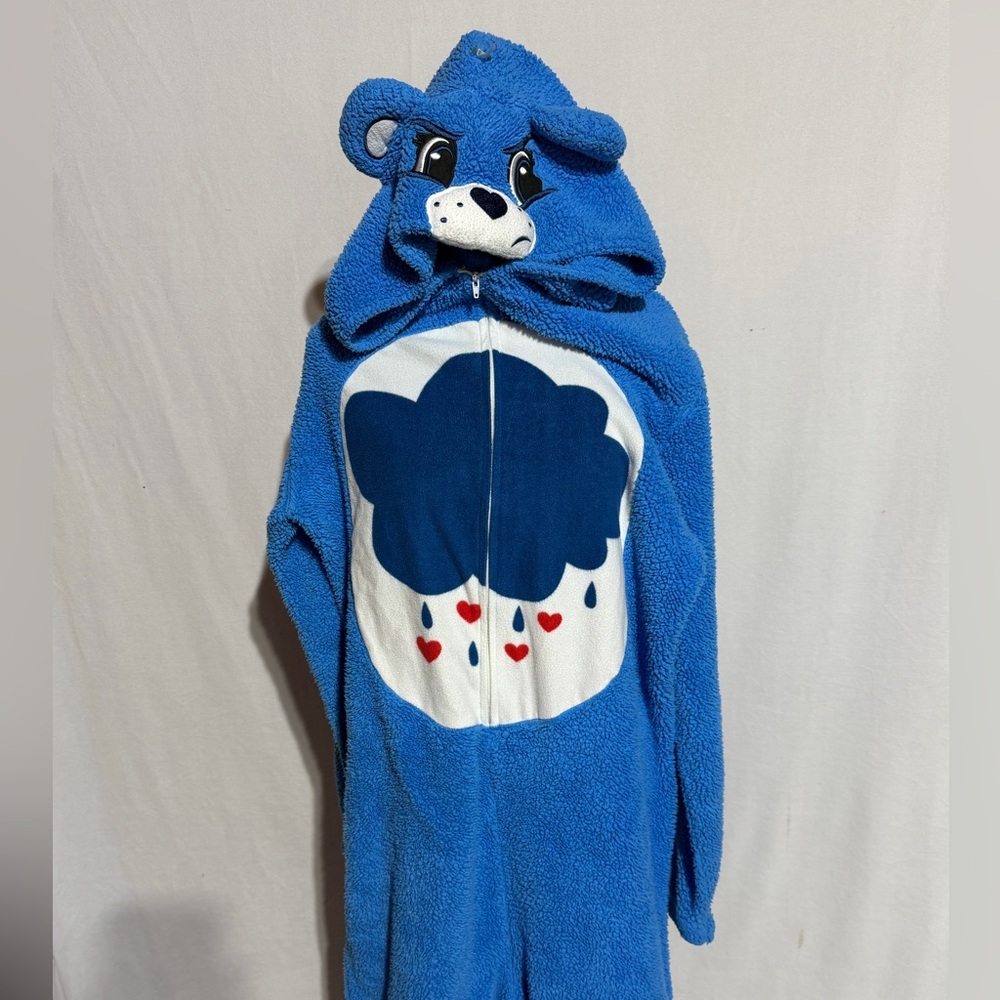 Care Bears Rain Cloud Romper Fluffy Fur Pajama One-Piece Ears Hood Size X-Large